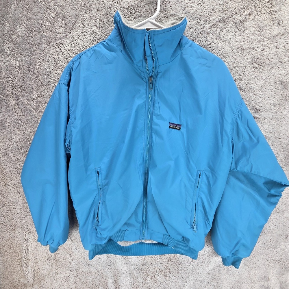 Vintage Patagonia Jacket Kids 12 Blue Shelled Made in USA Fleece Lined Bomber